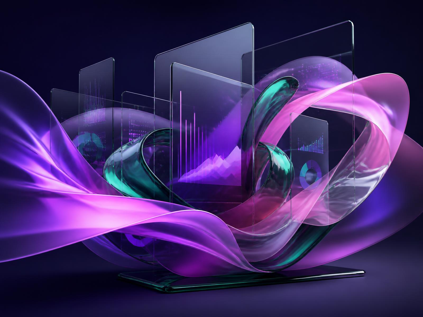 Abstract visualization of layered marketing analytics dashboards